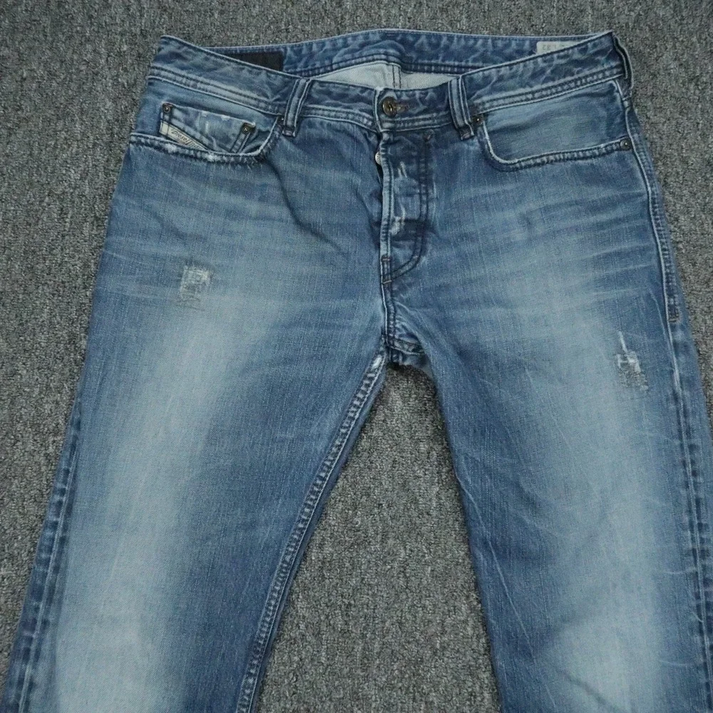 Diesel Jeans Mens 32x32 Blue New Fanker Slim Bootcut 5 Pocket Distressed *